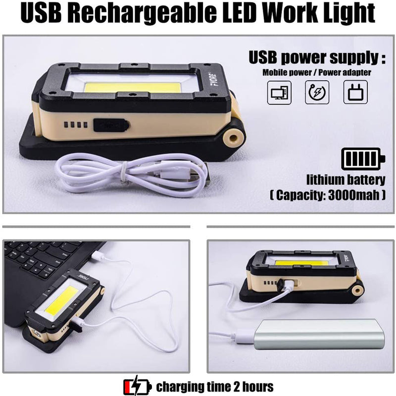 Fyore LED Work Light Rechargeable USB COB Inspection Lamp Magnetic Work Light Portable with Magnetic Base and Hook for Home, Workshop, Emergency Use