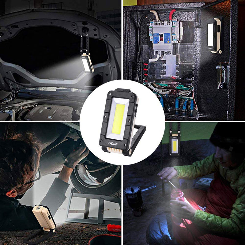 Fyore LED Work Light Rechargeable USB COB Inspection Lamp Magnetic Work Light Portable with Magnetic Base and Hook for Home, Workshop, Emergency Use