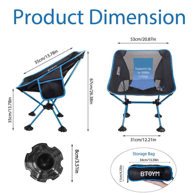 Folding Camping Chair Ultralight Backpacking Chair with Anti-Sinking Wide Feet Portable Heavy Duty Outdoor Camp Chairs