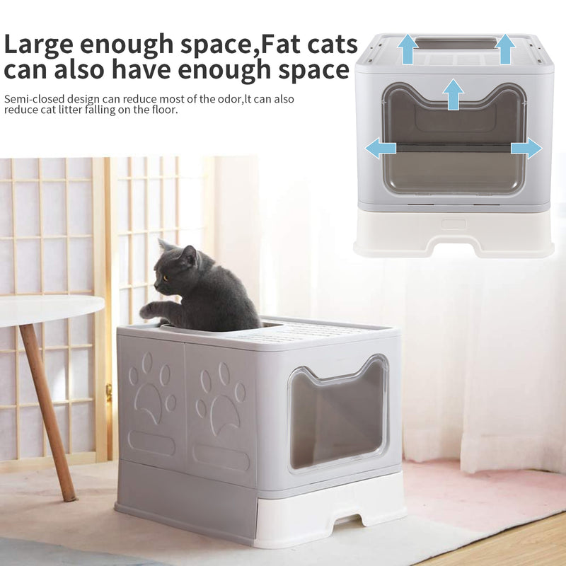BTOYM Foldable Cat Litter Box Large Cat Litter Boxes with Lid Cover Top Entry Cats kitty litter Pan Toilet Potty with Shovel Cat Supplies for Indoor Cats