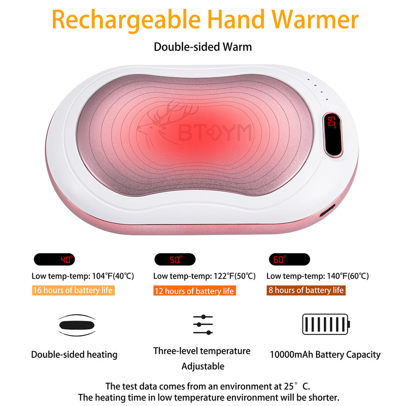 BTOYM Hand Warmers Rechargeable 10000mAh Portable Pocket Power Bank Electric Hand Warmer for Camping Hunting Hiking Winter Gift for Women Men