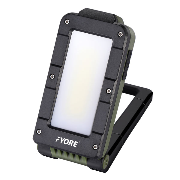 Fyore COB LED Rechargeable Magnetic Work Light 1200Lumens, Hanging Hook 4 Lighting Modes, Portable Work Light Job Site Lighting for Car Repairing, Outdoor Camping, Hunting, and Hurricane (Green)