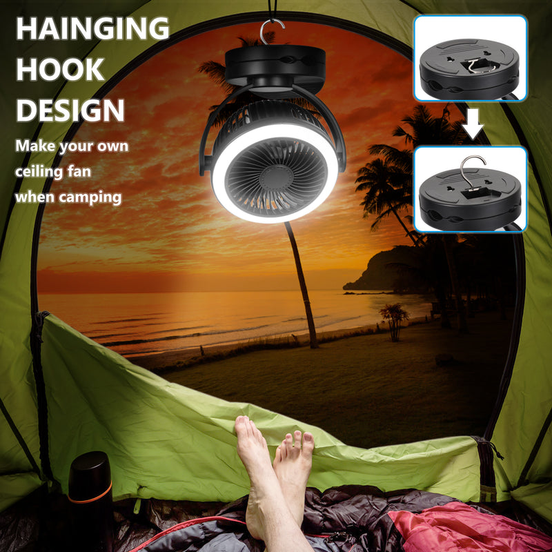 BTOYM 10000mAh 6-Inch Camping Fan with Light Rechargeable Battery Operated Camping Fan Clip On USB Fan Portable Tent Fan Emergency Survival Kit