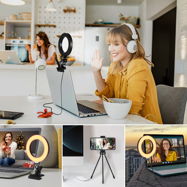 BTOYM Video Conference Lighting 6.3'' Ring Light for Laptop Computer with Clamp Mount Desk Tripod Stand LED Selfie Lights Remote Working for Zoom Meeting Video Recording Live Stream Makeup TikTok