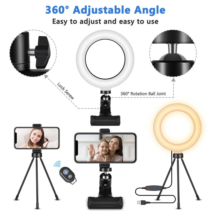 BTOYM Video Conference Lighting 6.3'' Ring Light for Laptop Computer with Clamp Mount Desk Tripod Stand LED Selfie Lights Remote Working for Zoom Meeting Video Recording Live Stream Makeup TikTok