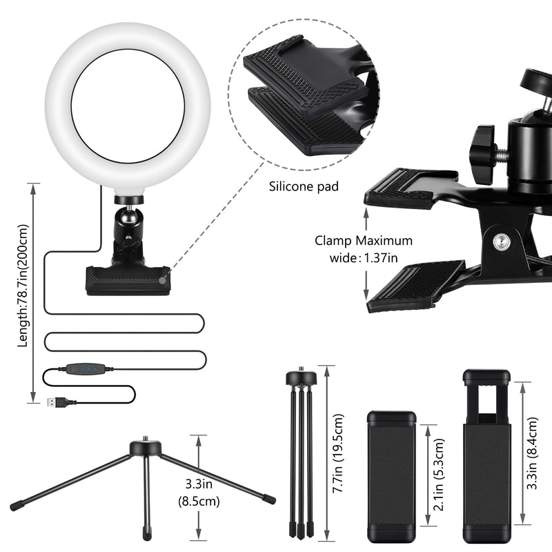 BTOYM Video Conference Lighting 6.3'' Ring Light for Laptop Computer with Clamp Mount Desk Tripod Stand LED Selfie Lights Remote Working for Zoom Meeting Video Recording Live Stream Makeup TikTok